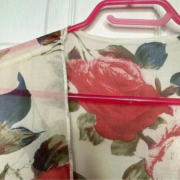 Kimono Sheer Floral  White / Red / Blue Size - Picture 3 of 16